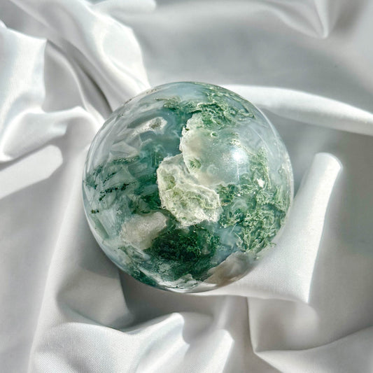 moss agate sphere - crystals for desk