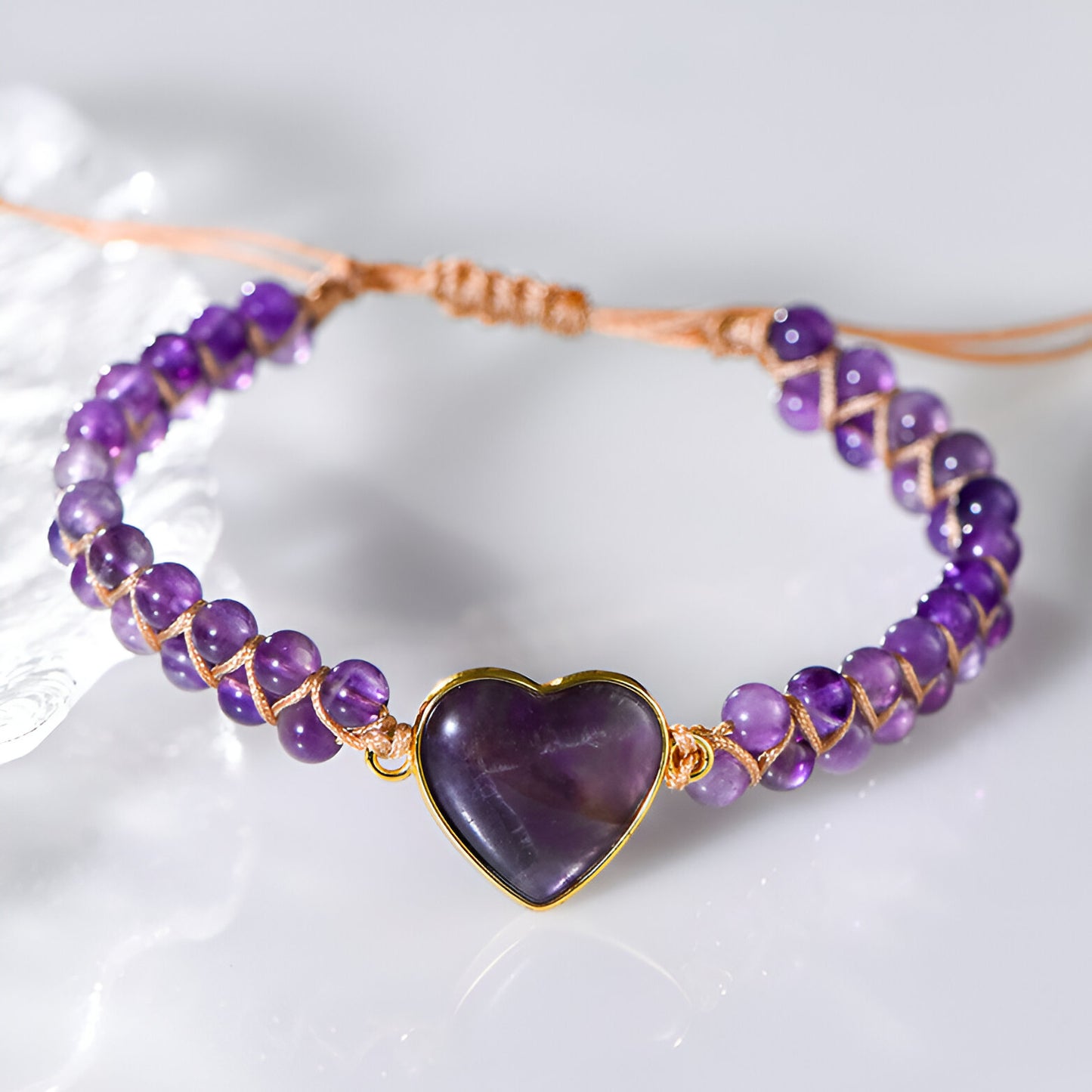 Embrace Love and Serenity with Our Amethyst Heart Bracelet at Crystal Qi