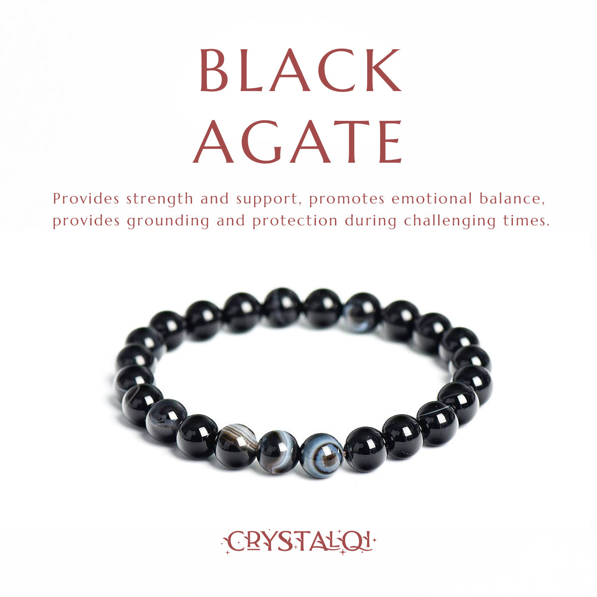 Black Agate Bracelet- Crystal Bracelet For Protection- Crystal Qi
