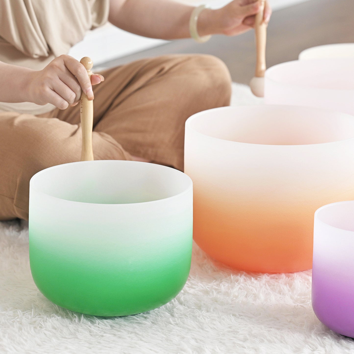 Crystal Singing Bowls Set - Chakra Coloured