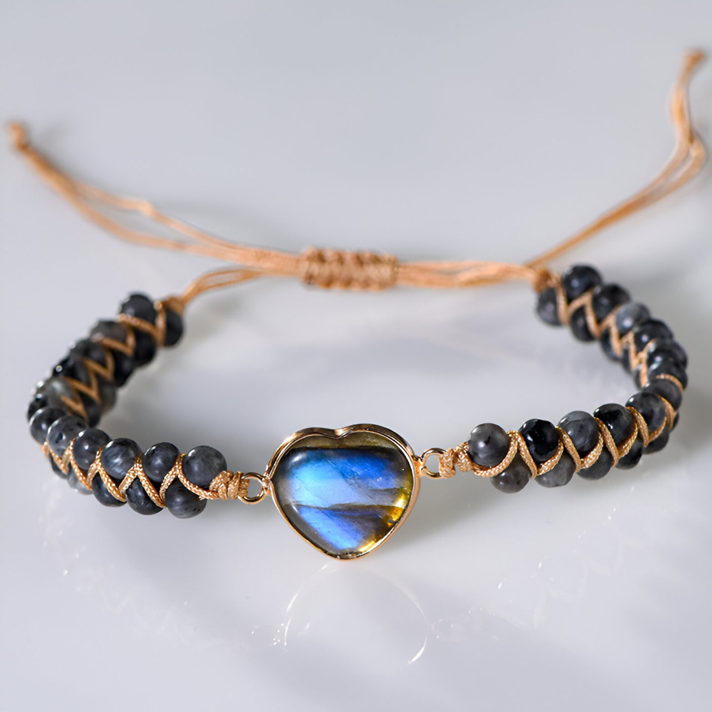 Embrace Mystical Energy with Our Labradorite Heart Bracelet - Crystal Qi