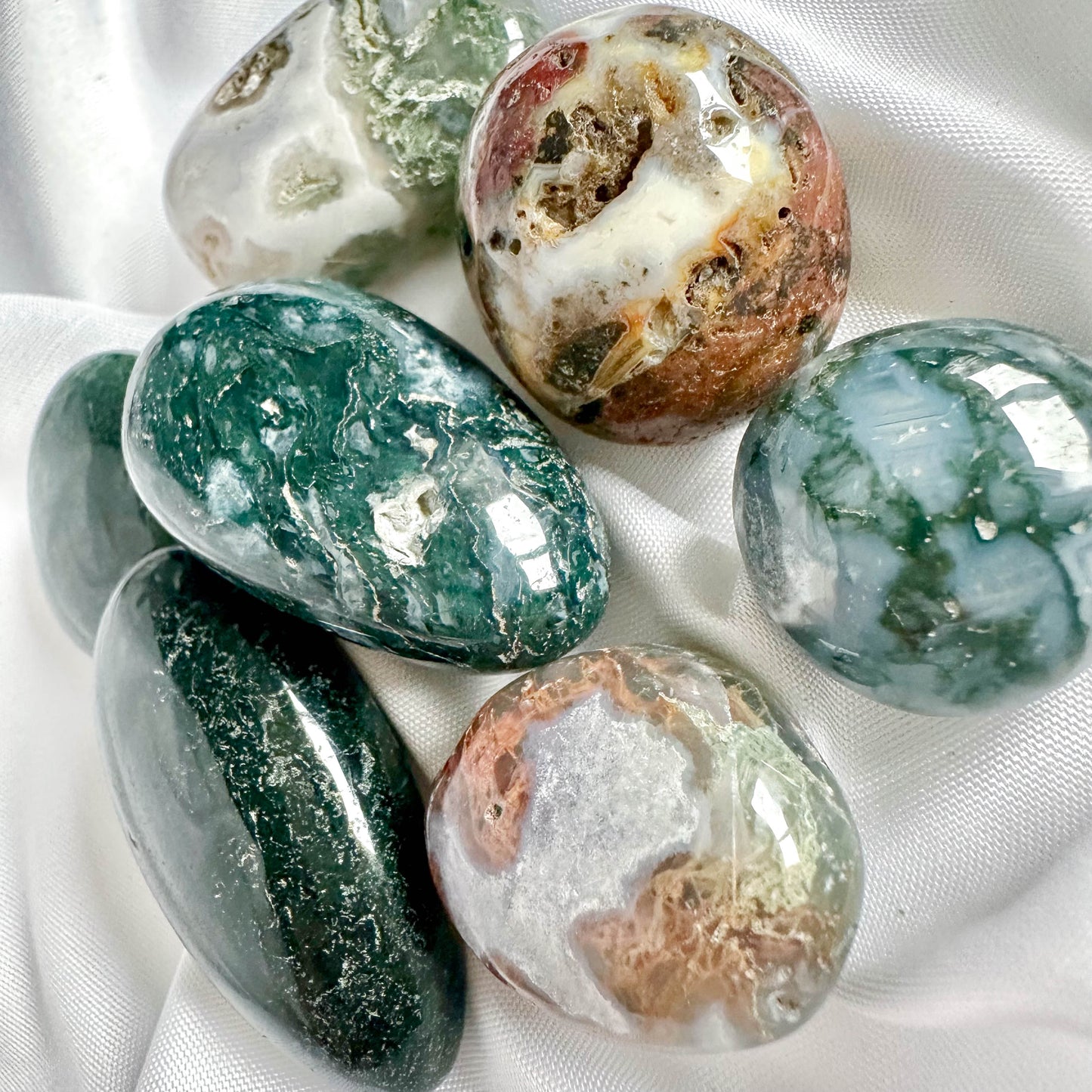 Moss Agate - Tumble Stone for Grounding and Protection - Crystal Qi