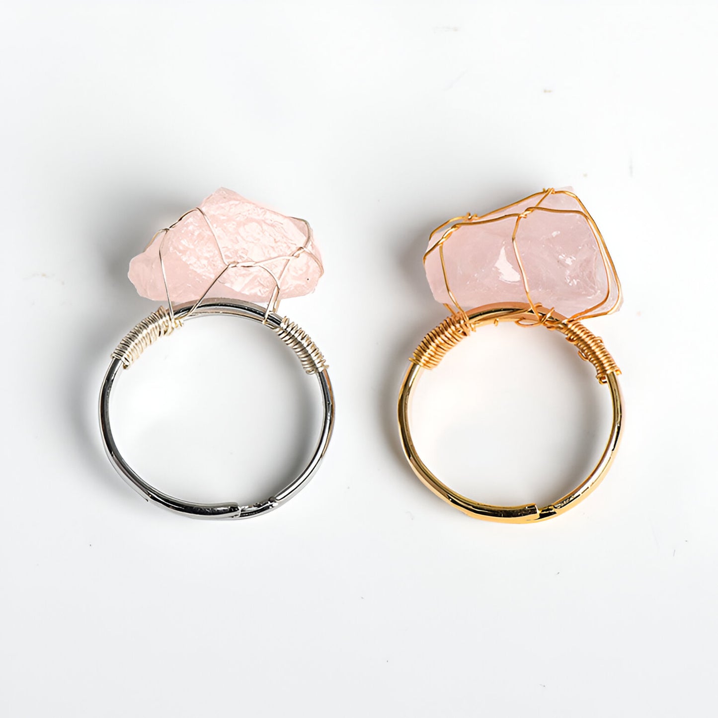 Embrace Love and Compassion with Our Raw Rose Quartz Ring - Crystal Qi