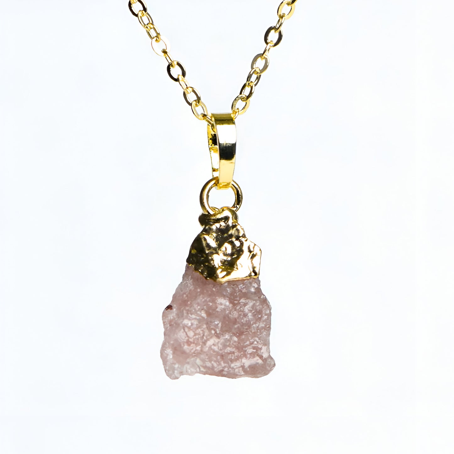 Embrace Harmony and Inner Peace with Our Raw Strawberry Quartz Necklace - Crystal Qi