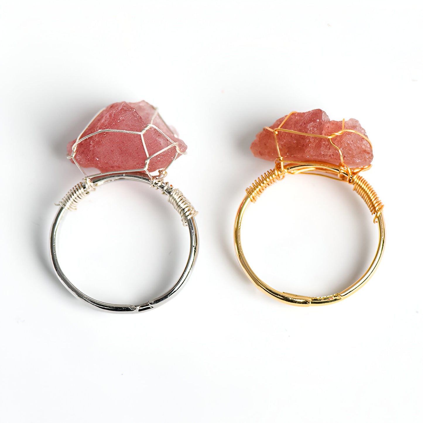Embrace Love and Harmony with Our Raw Strawberry Quartz Ring - Crystal Qi