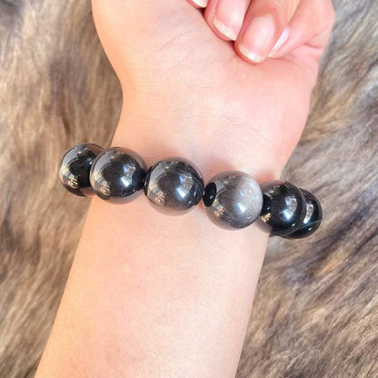Beaded Silver Sheen Obsidian Bracelet, best gift for your boyfriend.