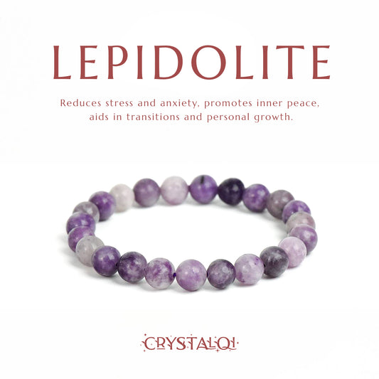 Lepidolite Bracelet - Healing Crystal Bracelets UK - Crystal beaded bracelets for women - Crystal Qi