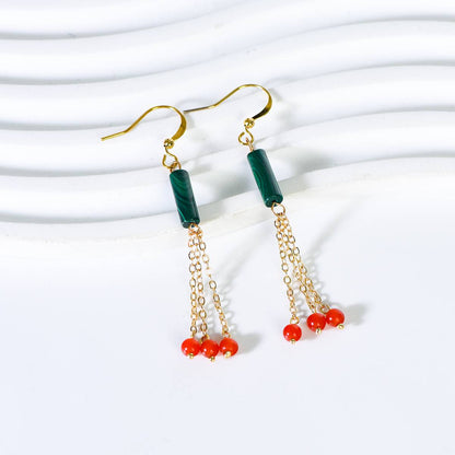  Malachite Earrings, elegant and vibrant pieces crafted with natural malachite known for its rich, swirling green patterns. 