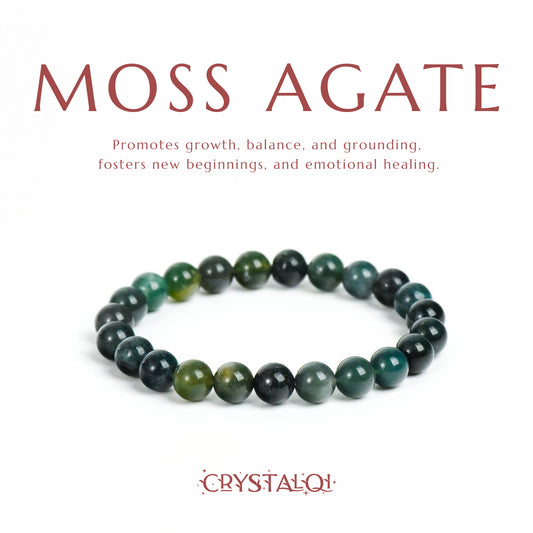 Moss Agate Bracelet - Handmade Crystal Healing Bracelets UK - Crystal Qi