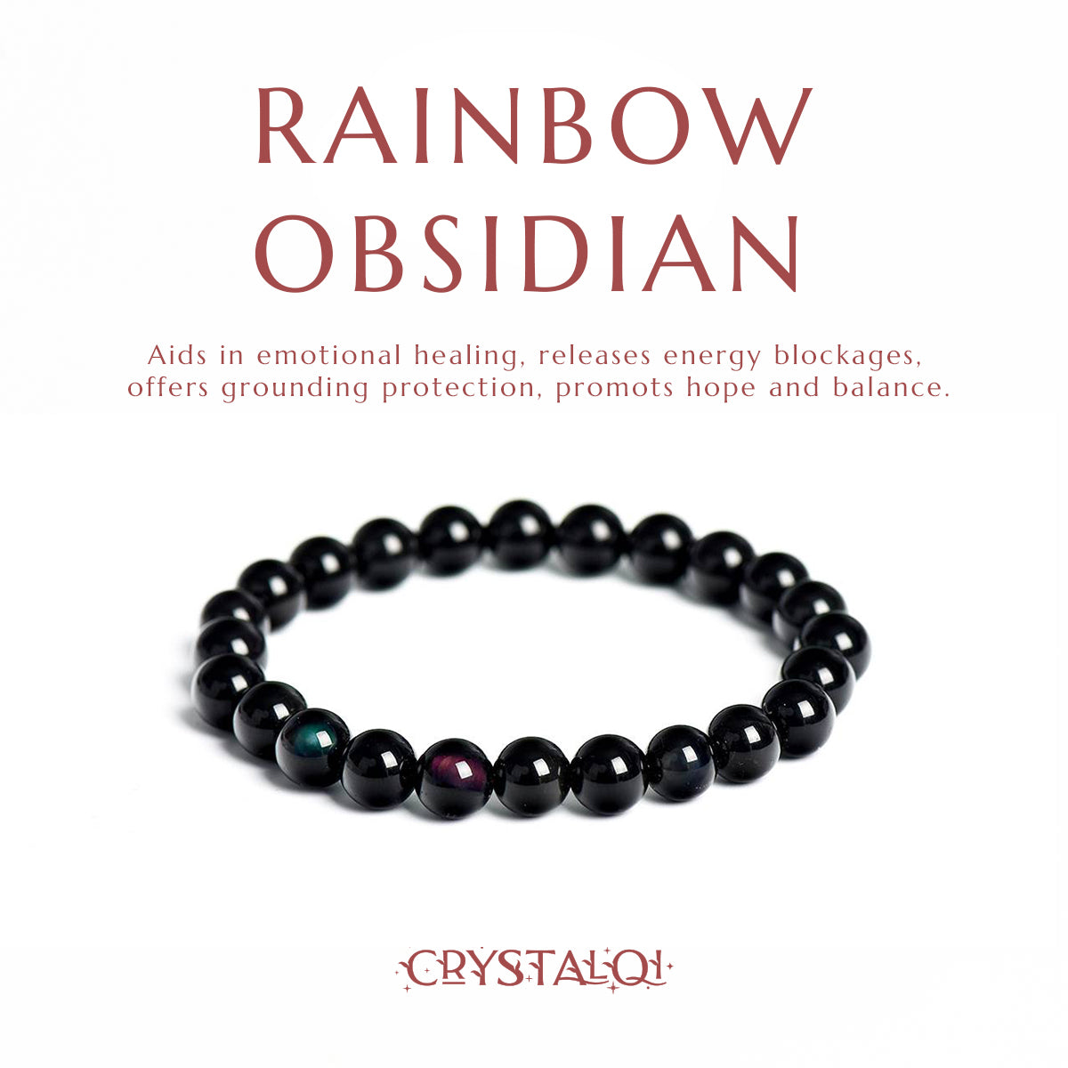 Rainbow Obsidian - Healing Crystal Bracelets UK - Crystal beaded bracelets for women - Crystal Qi