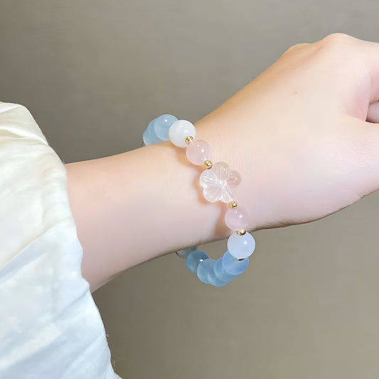 Embrace Love with Our Rose Quartz and Aquamarine Bracelet - Crystal Qi